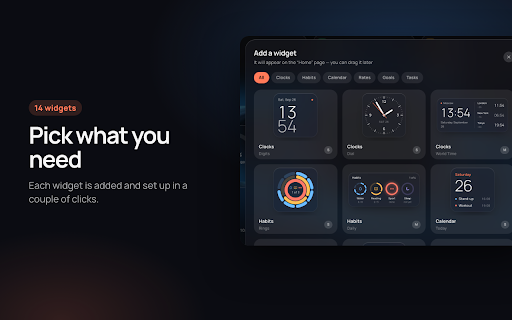 Wisp — Bookmark Manager & New Tab Widgets :: Boards, widgets (clocks, habits, exchange rates) and decor for your new tab — save bookmarks and find them in a second