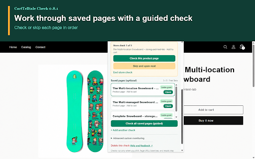 CartTelltale Check – Shopify Change Detector :: Run a one-click Shopify product-page readiness check and recheck saved storefront elements after updates.