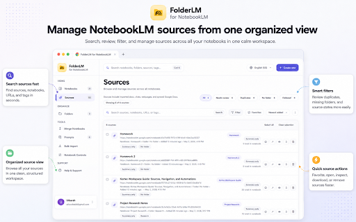 FolderLM: NotebookLM Folders, Bulk Import, Merge Sources & Prompts :: Organize NotebookLM with folders, dashboard, bulk import, merge sources, prompts, full screen, source tools, and copy citations.