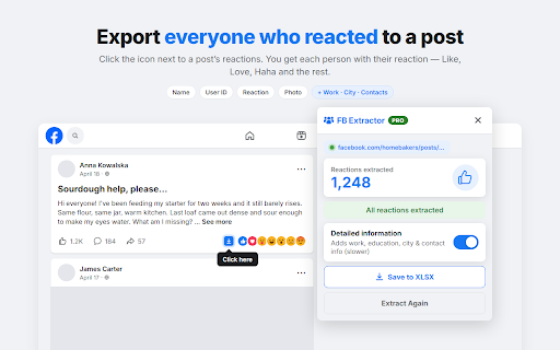 FB Extractor — Export Facebook Members & Groups :: Facebook™ group scraper & lead extractor. Export members, reactions & contact info to CSV/XLSX. Download HD Reels as MP4 with sound.