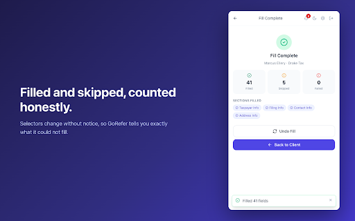 GoRefer Autofill (Beta) :: Beta. Helps with data entry: enters your client's GoRefer intake into your tax software. You review, verify and submit the return.