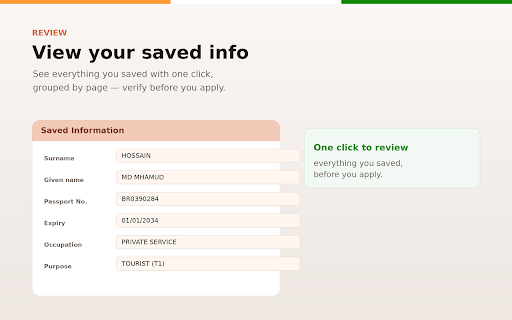 Indian Visa Auto-Fill (Bangladesh) :: One-click auto-fill for the Bangladesh Indian visa form. Your data stays on your device — nothing is uploaded.