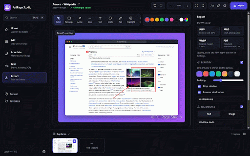 FullPage Studio — Full Page Screenshot & Screen Capture Editor :: Full page screen capture & screenshot editor: annotate, blur, auto-redact, OCR, export PNG/JPEG/PDF. All free, 100% offline.