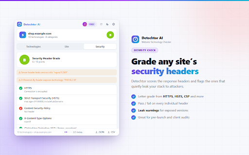 Detechtor AI - Website Technology Checker & Tech Stack Detector :: Detechtor AI checks what any website is built with — CMS & WordPress theme detector, frameworks, analytics, CDN, tech stack.