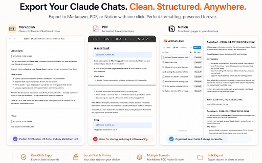 AISaver: Claude Exporter for Notion, Obsidian & PDF :: Bulk export Claude AI chats to Notion, Obsidian, Markdown, and PDF. Local-first, private, and fast.