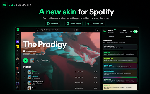 Deus — Spotify Music Visualizer & Themes :: Spotify music visualizer with 30+ audio-reactive presets, custom themes, fullscreen, and local WebGL visuals.
