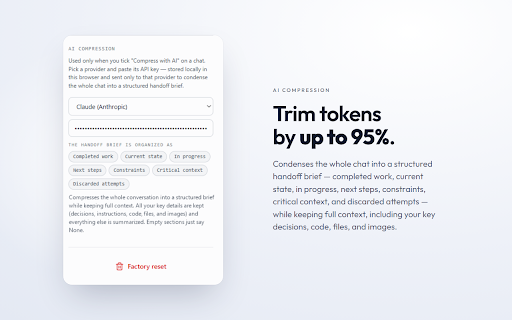 Continuum: Capture, Save & Resume AI Chats :: Capture an AI chat session and resume it in a new chat on any supported platform — never lose context to message/length limits.