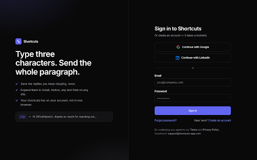 Shortcuts — Text Expander :: Create text snippets and expand them with shortcuts on any website.