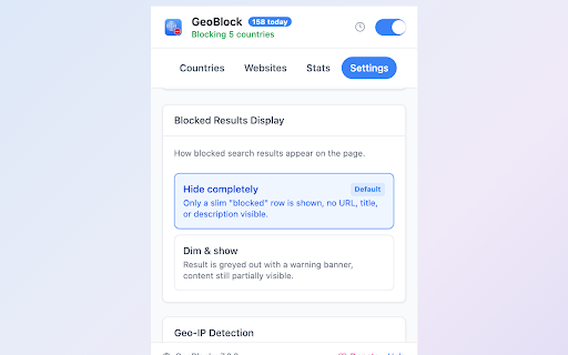 GeoBlock :: Filter search, YouTube, Amazon & Reddit results by country. Block regions, channels, and subreddits; optional Geo-IP detection.