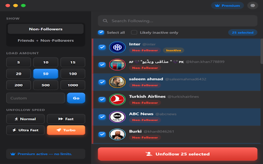 Tiktok Unfollower Pro 2026 :: 🚀 Search profiles, filter Non-Followers or Friends, select one or all, and bulk unfollow with one click.