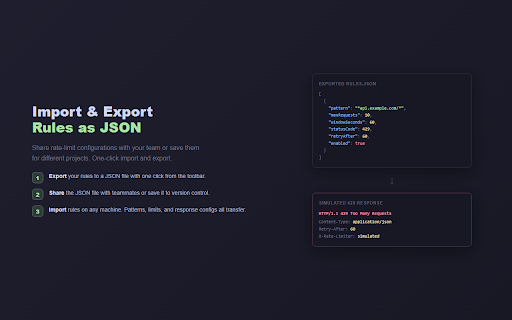 API Rate Limiter :: Simulate API rate limiting by intercepting fetch/XHR requests and returning configurable error responses.
