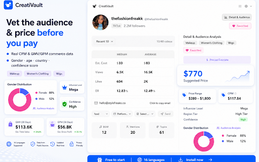 CreatiVault - TikTok Creator Analytics, Similar Finder & Video Downloader :: Free tool to analyze TikTok creators with audience demographics, engagement metrics, find similar influencers & download videos.
