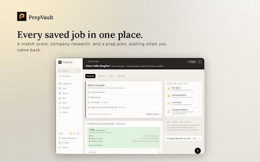 PrepVault: Save Jobs & Autofill Applications :: Save a job from any board in one click, then autofill applications on most career sites from your saved profile.