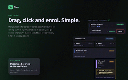 Sisu :: Sisu, but usable. Cleaner UI, study timeline, and Moodle sync; works with any university running Sisu.