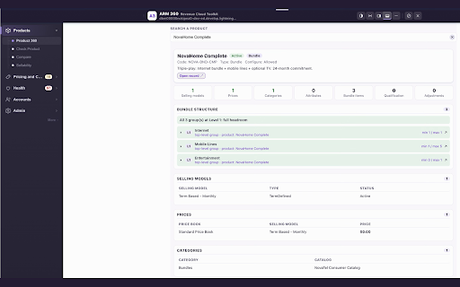 ARM 360 :: Debug Salesforce Revenue Cloud live: pricing waterfalls, rule firings, product health, config diff. Read-only, in your session.