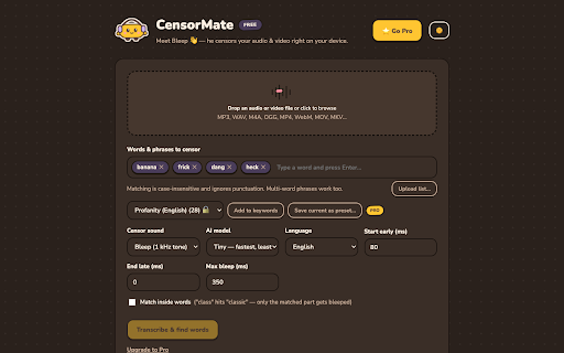 CensorMate: Auto Censor Video & Audio :: Auto censor videos & audio: on-device AI finds and bleeps any word. Nothing uploaded. Great for YouTubers avoiding demonetization.