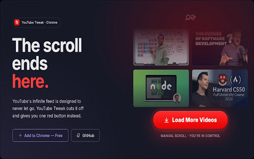 YouTube Tweak - Control YouTube and make it calmer :: A smart extension to organize youtube for replacing relative date, infinite scroll and more.