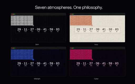 Aevum - Confront time. Live fully. :: Transform every new tab into a contemplative visualization of time. A living grid and precision chronometer reflecting your life.