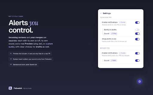 Pullwatch - PR Dashboard for GitHub :: Your GitHub PR inbox. Track assigned reviews, authored PRs, and merges using your active browser session. No tokens needed.
