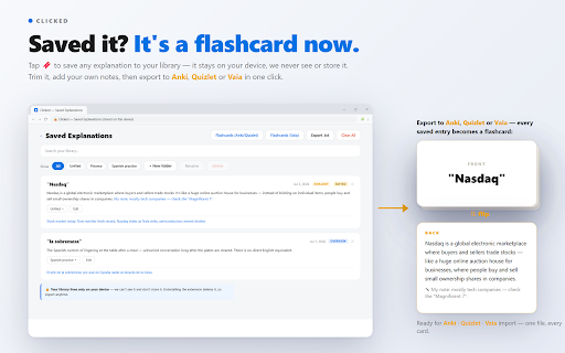 Clicked: AI Reading Assistant & Explainer :: Highlight any text on a webpage or PDF for an immediate AI explanation — quick or detailed, in 15+ languages. Private by design.