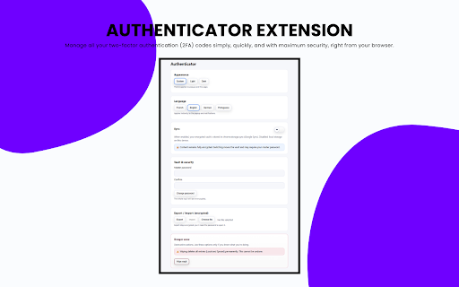 Authenticator Extension :: Securely generates TOTP Time-based One-Time Password, HOTP HMAC-based One-Time Password codes, featuring a QR import function.
