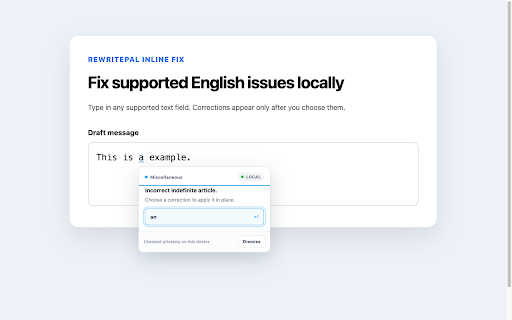 RewritePal: AI Rewriter & Grammar Checker :: Rewrite text with AI and fix supported English issues locally with Harper-powered Inline Fix.