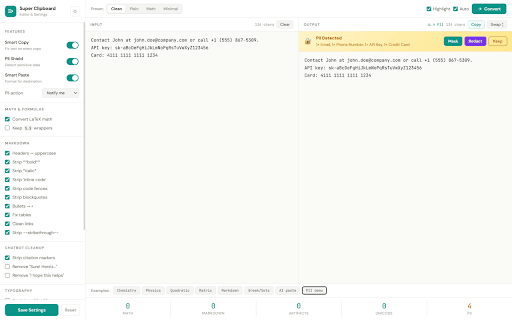 Super Clipboard :: Auto-fix LaTeX, chemistry, markdown & AI text on copy. Features smart site profiles, floating quick actions, and PII protection.