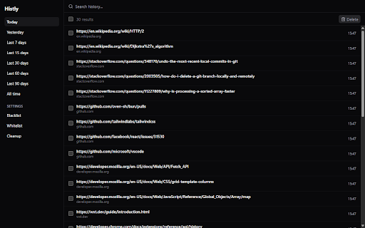 Histly - History Manager :: Search, filter, and clean up your browsing history.