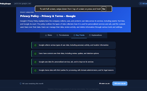 PolicyScope :: Analyze any privacy policy or terms of service in seconds using AI. Highlight any clause to instantly understand what it means.