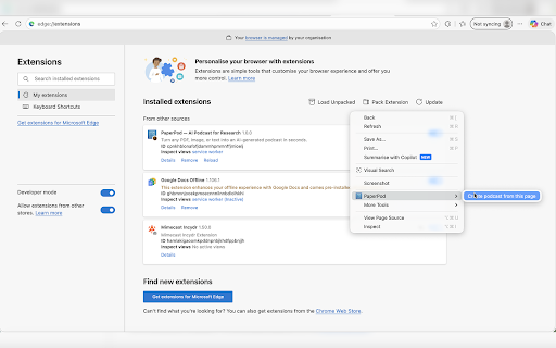 PaperPod — AI Podcast for Research :: Convert PDFs, images, and webpages into AI-generated podcasts. Right-click to upload, listen, and ask follow-up questions.