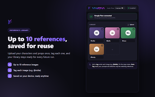 ViralDNA Auto Flow :: Batch-automate your prompts in Google Flow: queue prompts, auto-attach a reference image, and auto-download every result.