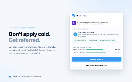 RoleIQ — Find Your Fit :: SwitchiT Network RoleIQ: score your CV against any job, catch ATS rejections, and tailor your resume in one click.