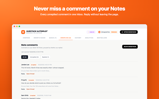 Substack Autopilot — Designed for Writers :: Schedule and auto-publish your Substack Notes with AI writing assistance. Write, queue, and post notes at the perfect time.