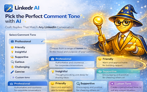 Linkedr AI: LinkedIn Comment Generator & Reply Writer for Engagement :: Generate AI LinkedIn comments from selected posts with custom tone, style, and instructions.