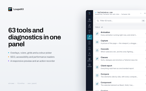LoupeKit — Web Tech & AI Vibe-Code Inspector :: Inspect web tech stacks, extract design tokens, and audit AI vibe-coded sites with actionable refactoring guides.