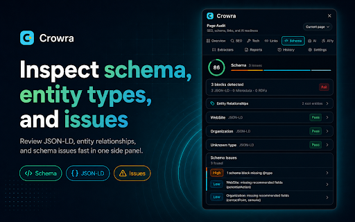 Crowra — SEO Audit & AI Readiness :: Audit SEO, schema, PageSpeed, links, accessibility, and AI/GEO readiness in a private Chrome side panel.
