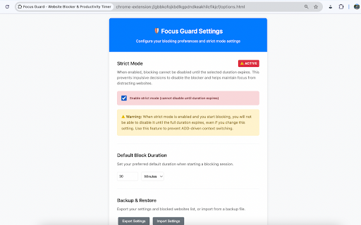 Focus Guard - Website Blocker & Productivity Timer :: Block distracting websites and boost productivity with timed focus sessions and strict mode protection