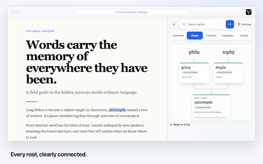 Etymon :: Trace the origin of a selected word without sending the page around it.