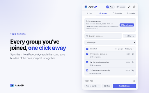 AutoGP – Facebook Group Auto Poster :: Post to all your Facebook groups automatically with spintax, scheduling, and live results.
