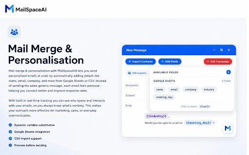 Email Tracker & Mail Merge by MailSpaceAI :: Track email opens and clicks, send personalized mail merges, and sync Google Sheets contacts—all in Gmail.