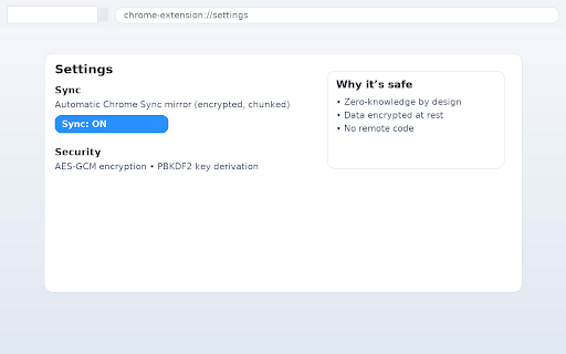 Passwords Manager — Simple, Secure, Zero-Knowledge :: Auto-detect, save, and autofill passwords. Zero-knowledge encryption, local-first storage, with optional Chrome Sync.