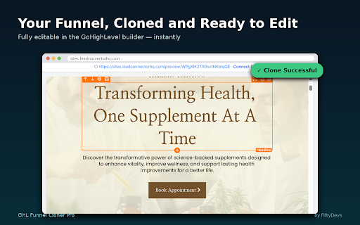 GHL Funnel Cloner Pro :: Clone GoHighLevel funnels and pages in one click, directly from your Chrome side panel.
What it actually does?
GHL Funnel Cloner…