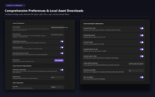 Canvas to Obsidian Sync :: Collect Canvas course data from your browser session and send to Obsidian.