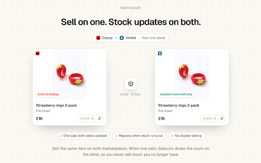 SaleLinx - Depop & Vinted Crosslister :: Crosslist Depop to Vinted in seconds. Bulk relist, refresh, price drops, offers and shipping labels in one panel.