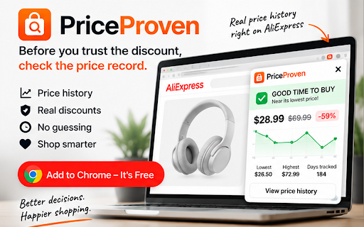 PriceProven — AliExpress Price History :: See the prices we recorded for an AliExpress listing, and whether its discount holds up against them. Or that we do not know yet.