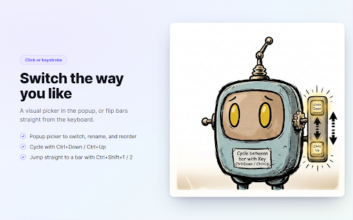 Bookmark Bar Switcher :: Keep several bookmark bars - one per project or context - and switch in a click.