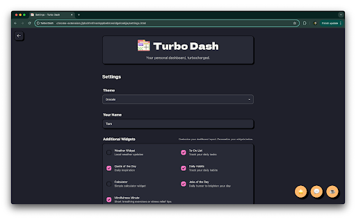 Turbo Dash :: A turbocharged dashboard for your new tab