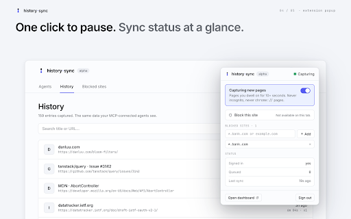 History-Sync :: Sync your Chrome browsing history to your personal MCP server. Open-alpha; see privacy policy.