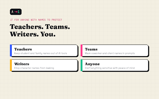 NameMask: Protect Names Before You Paste into AI :: Swap real names for placeholders before pasting into AI, then unmask the reply. Fully offline. Nothing leaves your device.