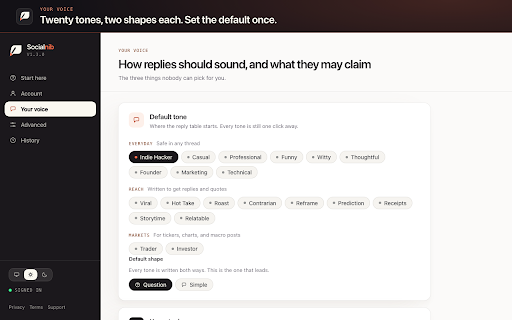Socialnib — AI Reply Assistant for X / Twitter :: AI reply assistant for X (Twitter). Thread-aware, human-sounding replies in 20 tones, dropped straight into your reply box.